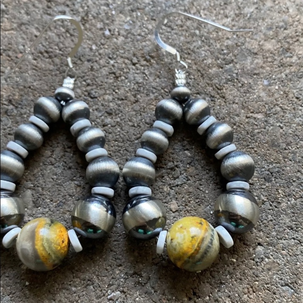 Sterling Silver Bumblebee Jasper Bead Loop Earrin… - image 5